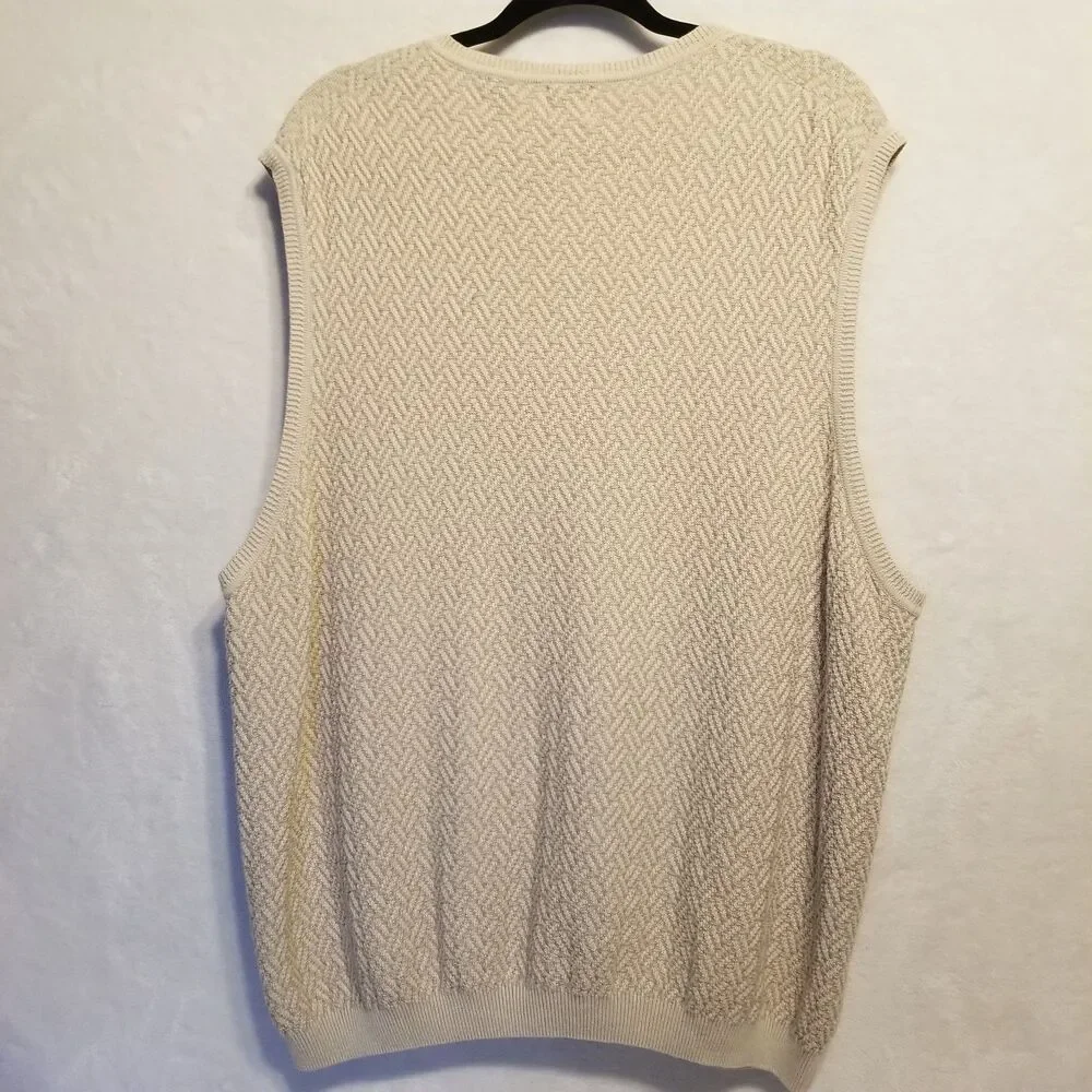 Arrow Mens XL Sweater Vest 100% Cotton Beige Basket Weave Preppy Old Money Basic